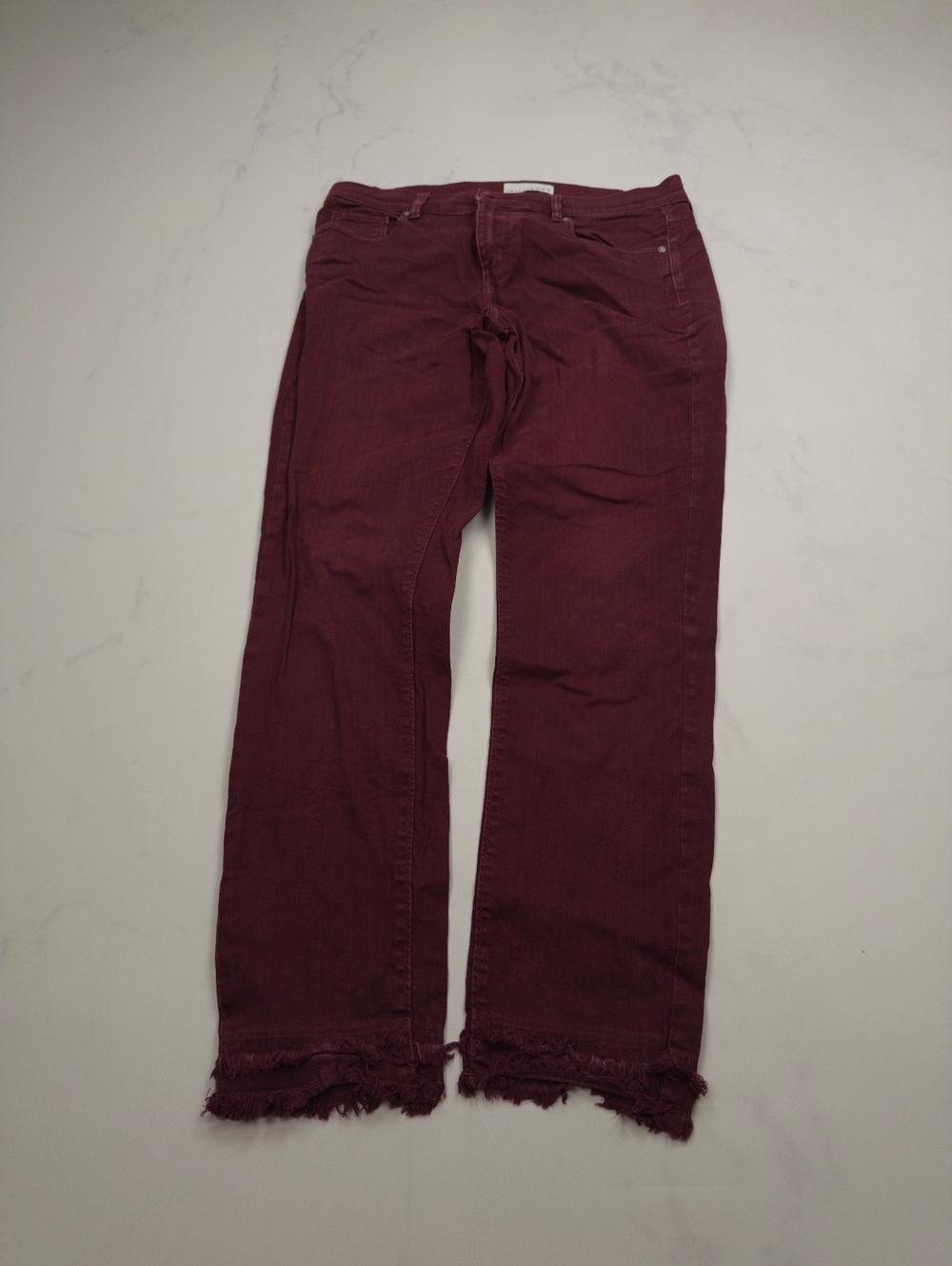 LOFT Cropped Burgundy Frayed Hem Pants - Womens 28 / 6